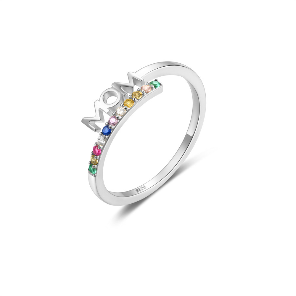 Sotiya MOM Multi Color Rainbow Adjustable Open Ring Sterling Silver-Sotiya