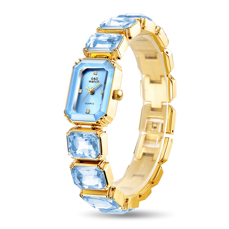 Sotiya Square Dial Quartz Movement Gold Watch with Stone-Encrusted Strap-Sotiya