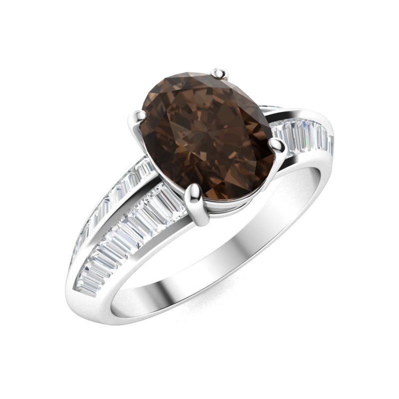 Sotiya Sidestone Coffee Oval Cut Engagement Ring Sterling Silver-Sotiya