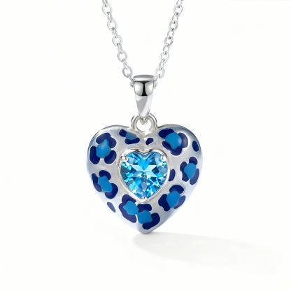 Sotiya Heart Cut Leopard Print Coffee Enamel Necklace Sterling Silver-Sotiya