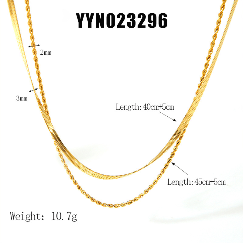 Sotiya Double Chain & Omega Necklace Titanium Steel with Gold Plating-Sotiya