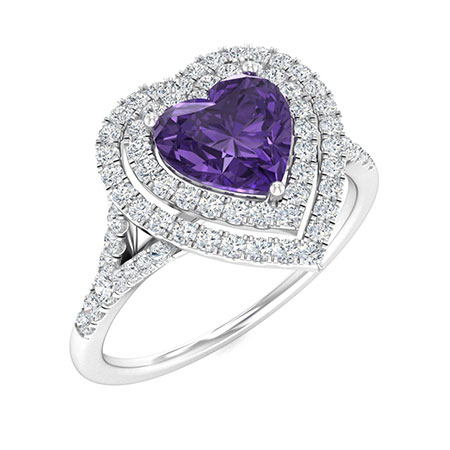 Sotiya Customizable 12 Birthstone Double Halo Heart Cut Engagement Ring Sterling Silver