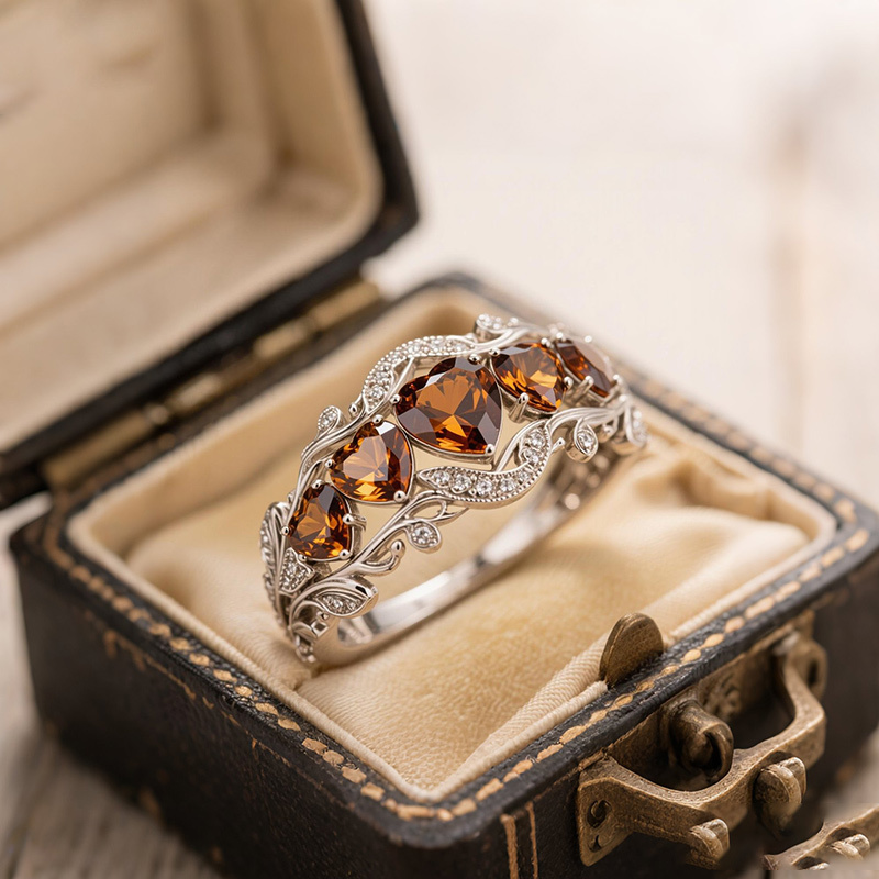 Sotiya Heart Cut Vintage Filigree Coffee Wedding Ring Band Sterling Silver-Sotiya