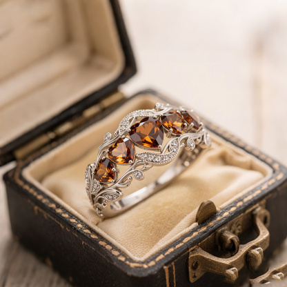 Sotiya Heart Cut Vintage Filigree Coffee Wedding Ring Band Sterling Silver-Sotiya