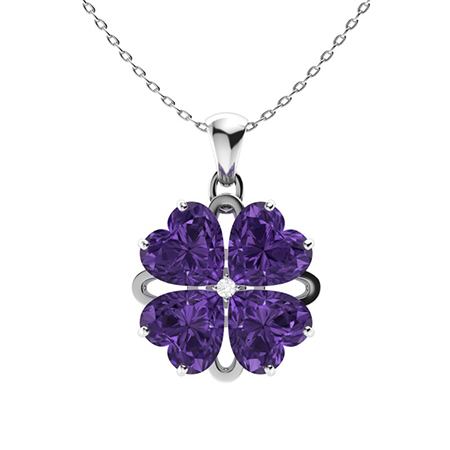 Sotiya Customizable 12 Birthstones Four Leaf Clover Flower Heart Cut Necklace Sterling Silver-Sotiya