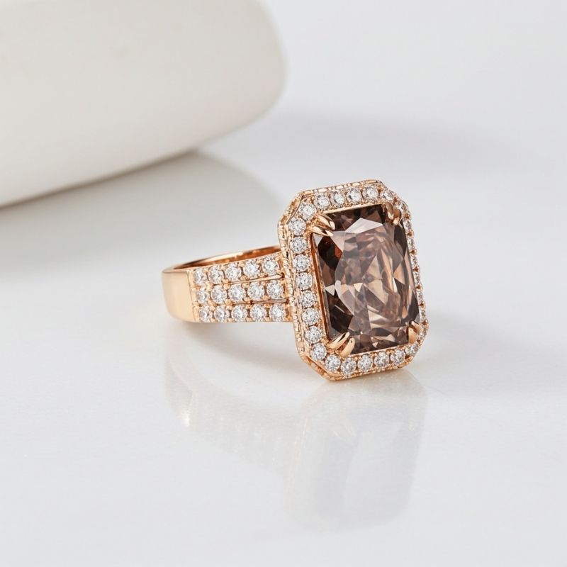 Sotiya Halo Radiant Cut Coffee Engagement Ring Sterling Silver