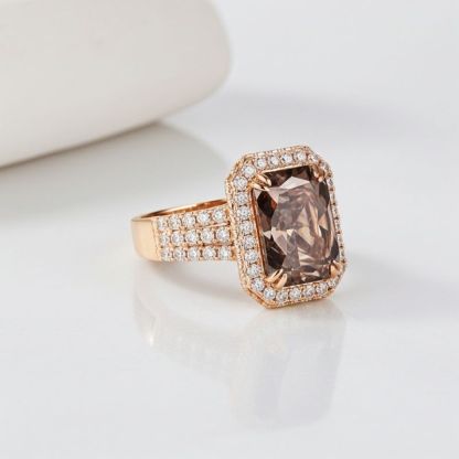 Sotiya Halo Radiant Cut Coffee Engagement Ring Sterling Silver