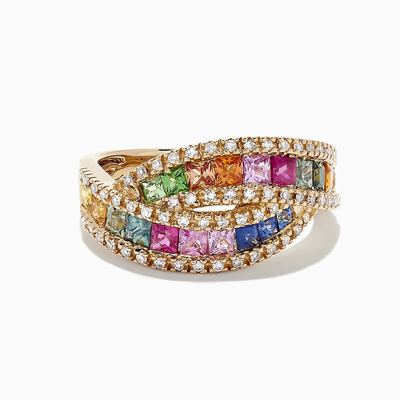 Sotiya Multi Colored Princess Cut Women's Wedding Ring Sterling Silver-Sotiya