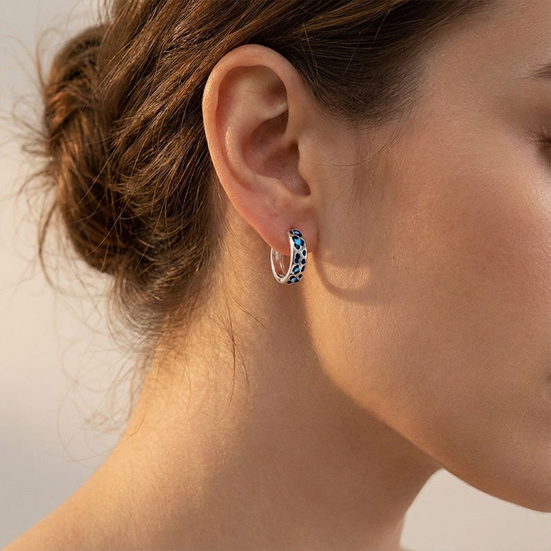 Sotiya Leopard Print Coffee Enamel Hoop Earrings Sterling Silver-Sotiya