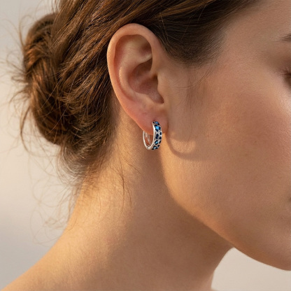 Sotiya Leopard Print Coffee Enamel Hoop Earrings Sterling Silver-Sotiya