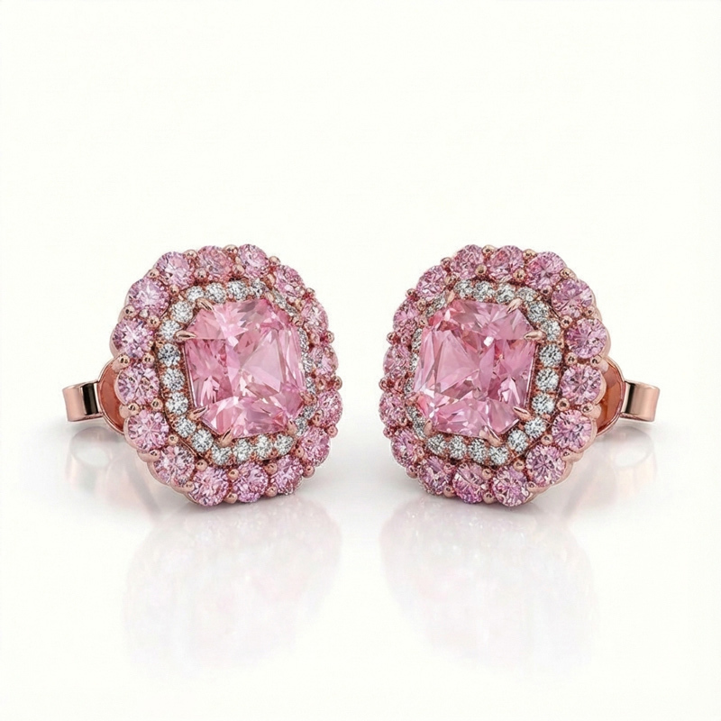 Sotiya Double Halo Amethyst Purple Asscher Cut Stud Earrings Sterling Silver-Sotiya