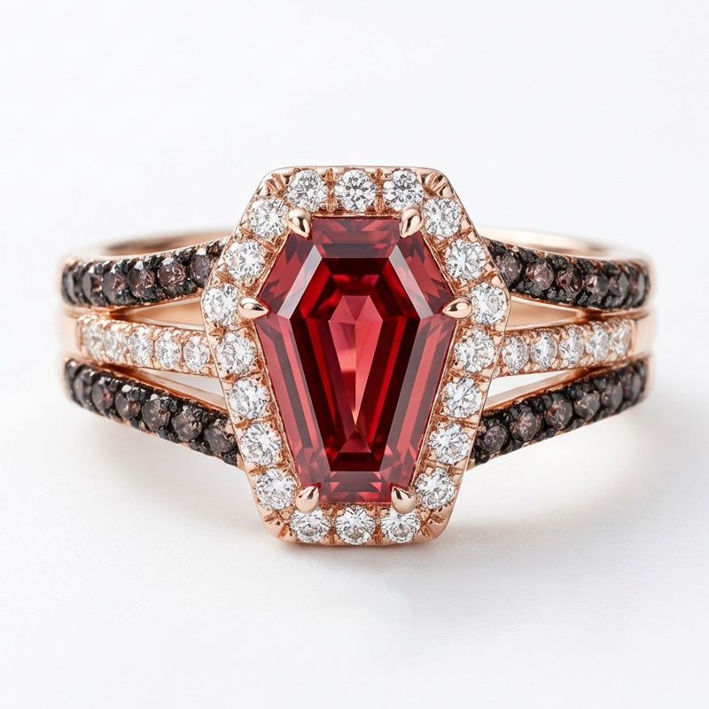 Sotiya Halo Coffin Cut Coffee Engagement Ring Sterling Silver-Sotiya