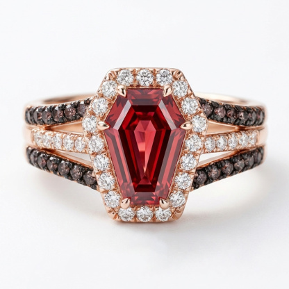 Sotiya Halo Coffin Cut Coffee Engagement Ring Sterling Silver-Sotiya