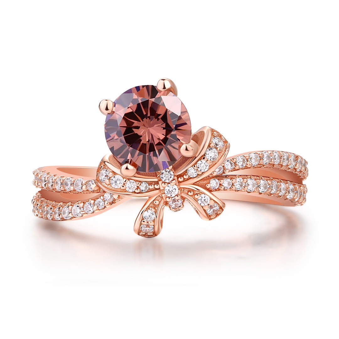 Sotiya Round Cut Chocolate Bowknot Engagement Ring Sterling Silver-Sotiya