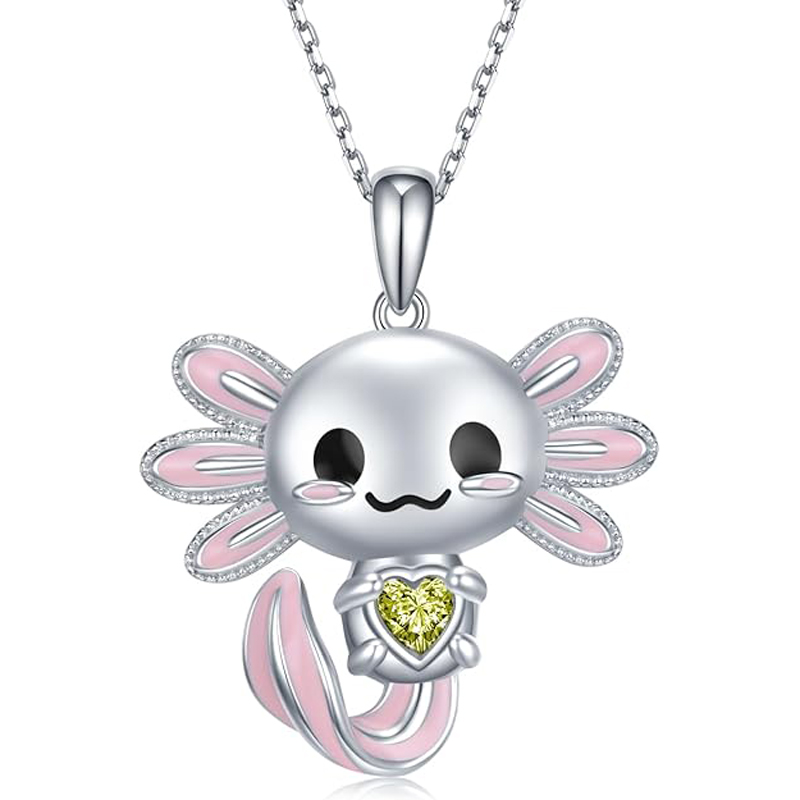 Sotiya Cute Axolotl 12 Birthstones Heart Cut Necklace Sterling Silver-Sotiya