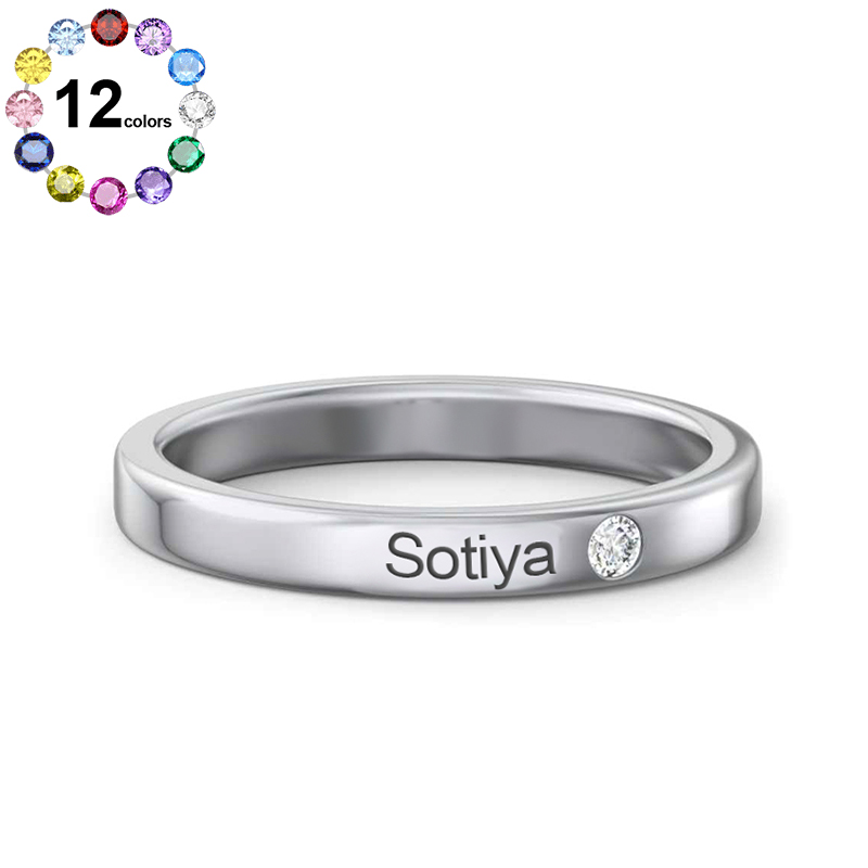 Sotiya Stackable Engraved Birthstone Ring Sterling Silver