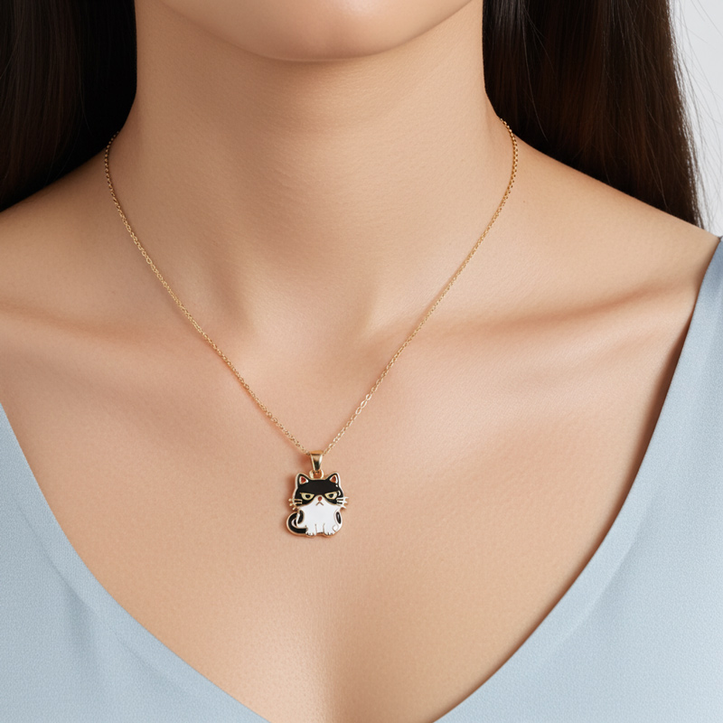 Sotiya Grumpy Cat Enamel Pendant Necklace-Sotiya