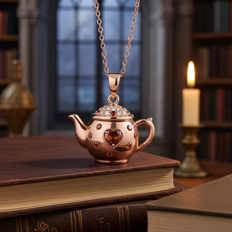 Sotiya Best Buds Teapot and Dancing Princess Heart Cut Chocolate Necklace Sterling Silver-Sotiya