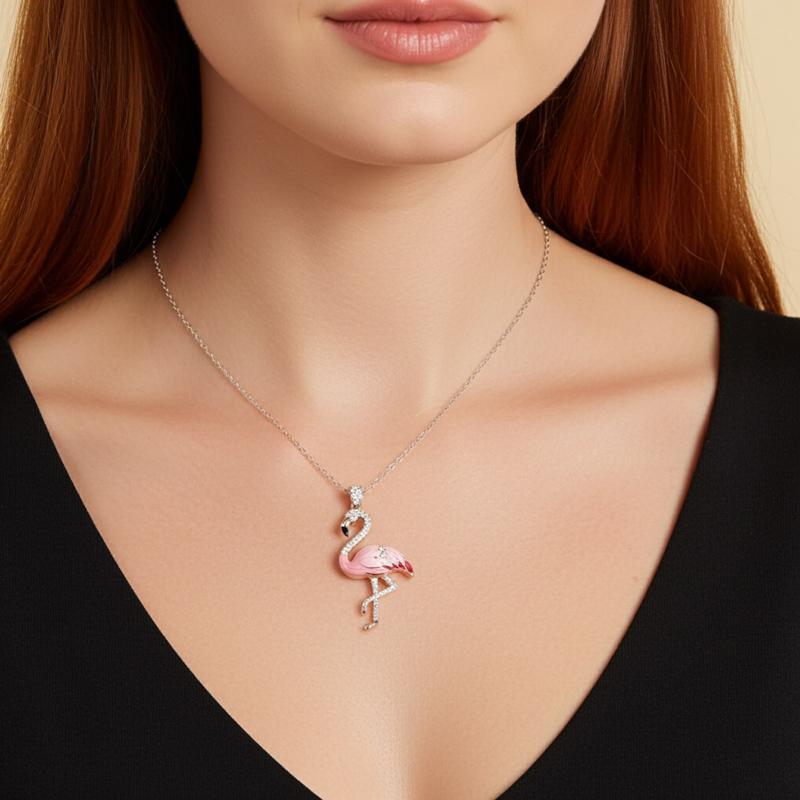 Sotiya Flamingo Pink Enamel Pendant Necklace-Sotiya