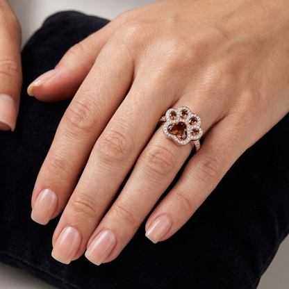 Sotiya Pet Cat Dog Paw Halo Coffee Heart Cut Cocktail Ring Sterling Silver