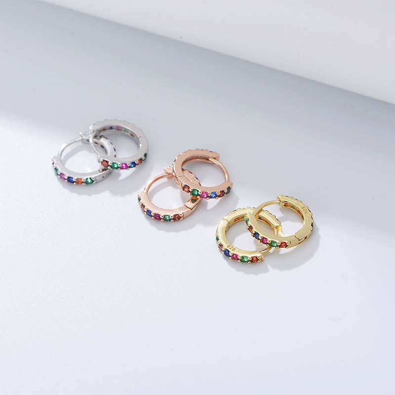 Sotiya Multi Color Rainbow Huggie Hoop Earrings Sterling Silver-Sotiya