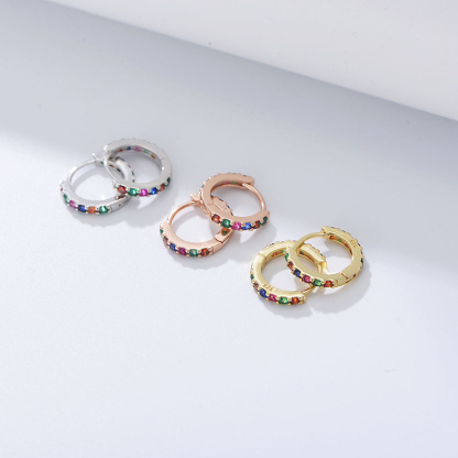 Sotiya Multi Color Rainbow Huggie Hoop Earrings Sterling Silver-Sotiya