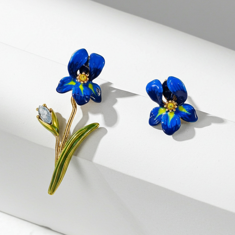 Sotiya Artist Collection Famous Painting Irises Inspired Enamel Asymmetrical Earrings-Sotiya