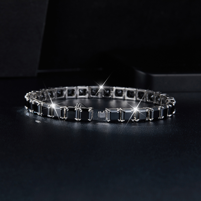 Sotiya Black Princess Cut Moissanite Tennis Bracelet Sterling Silver-Sotiya