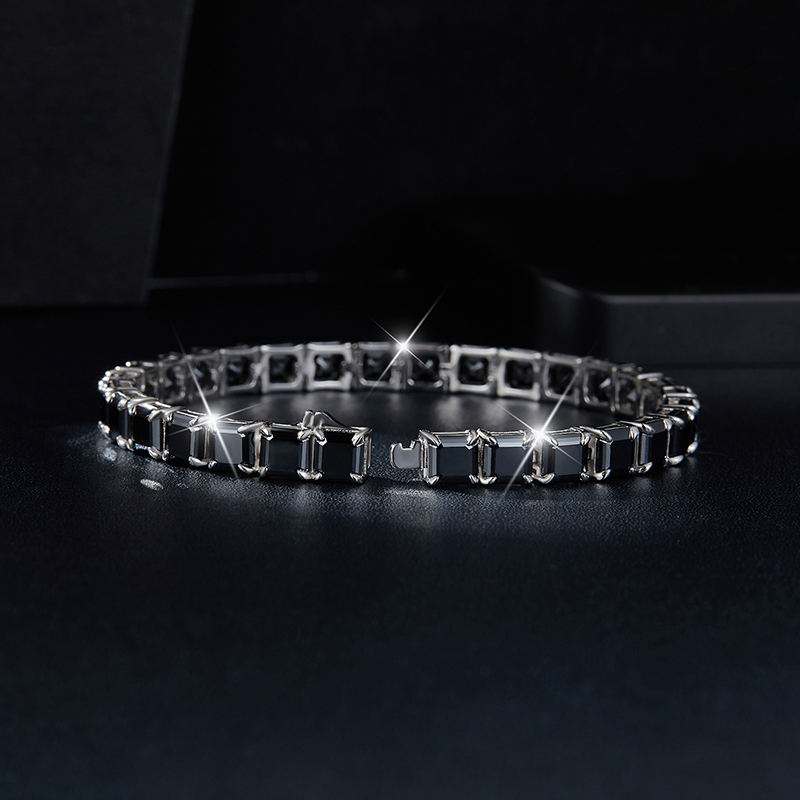 Sotiya Black Princess Cut Moissanite Tennis Bracelet Sterling Silver-Sotiya