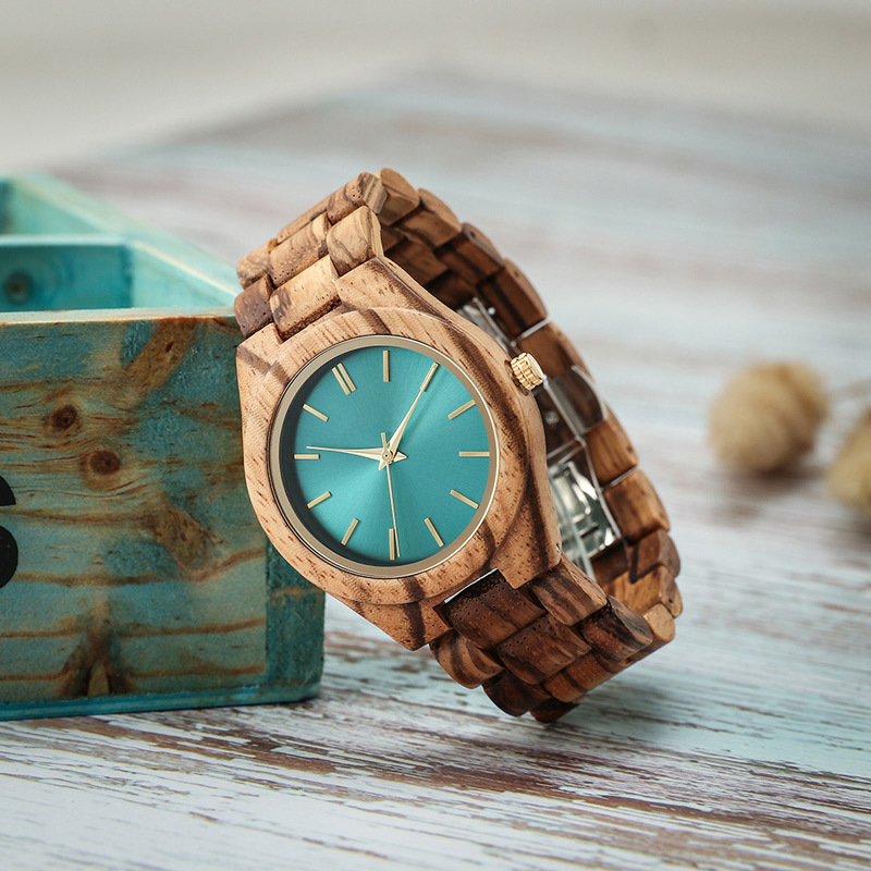 Sotiya Green Dial Zebrawood Quartz Coffee Wooden Watch-Sotiya