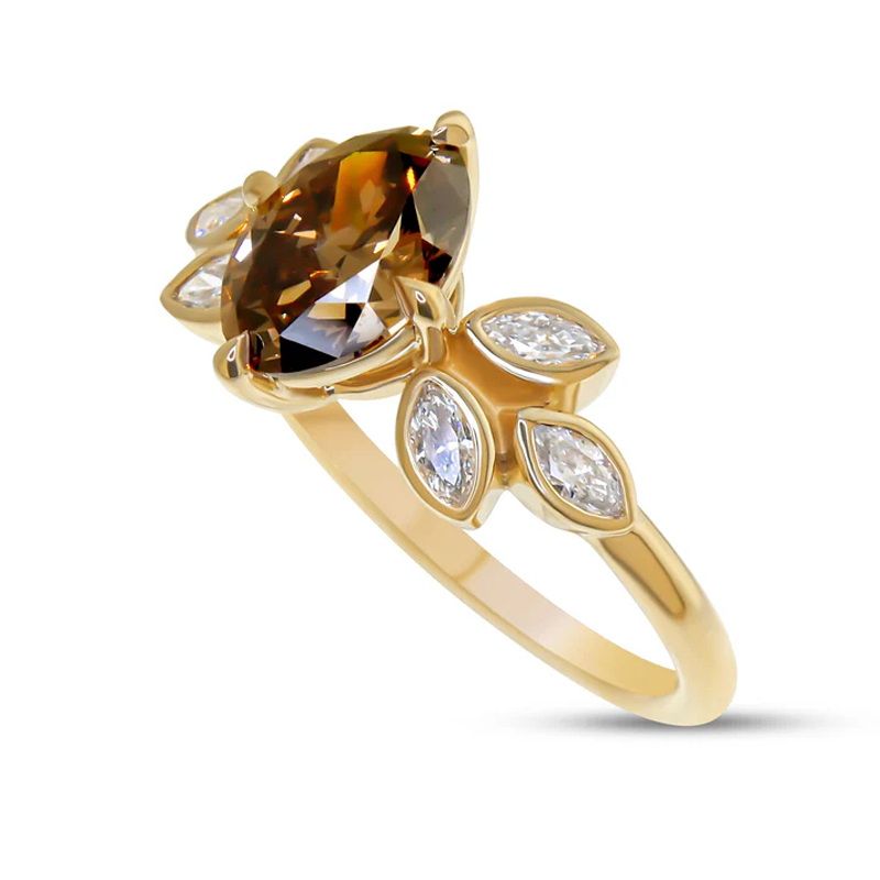 Sotiya Floral Inspired Sidestone Coffee Oval Cut Engagement Ring Sterling Silver-Sotiya