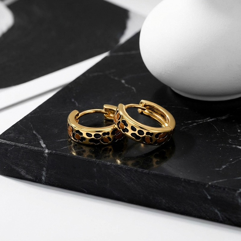 Sotiya Leopard Print Coffee Enamel Hoop Earrings Sterling Silver-Sotiya