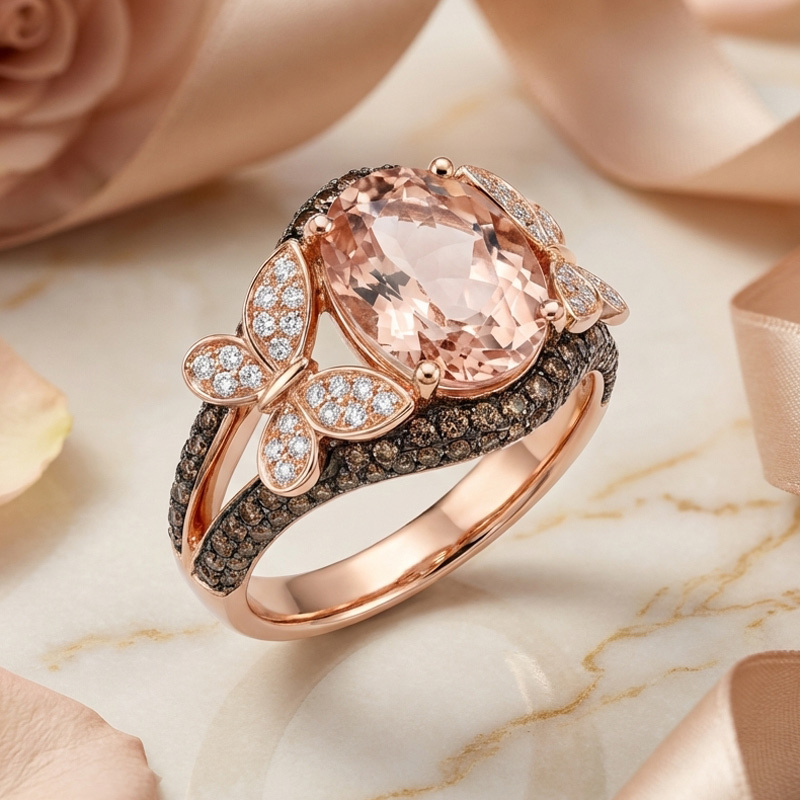 Sotiya Butterfly Synthetic Morganite Oval Cut Coffee Engagement Ring Sterling Silver-Sotiya