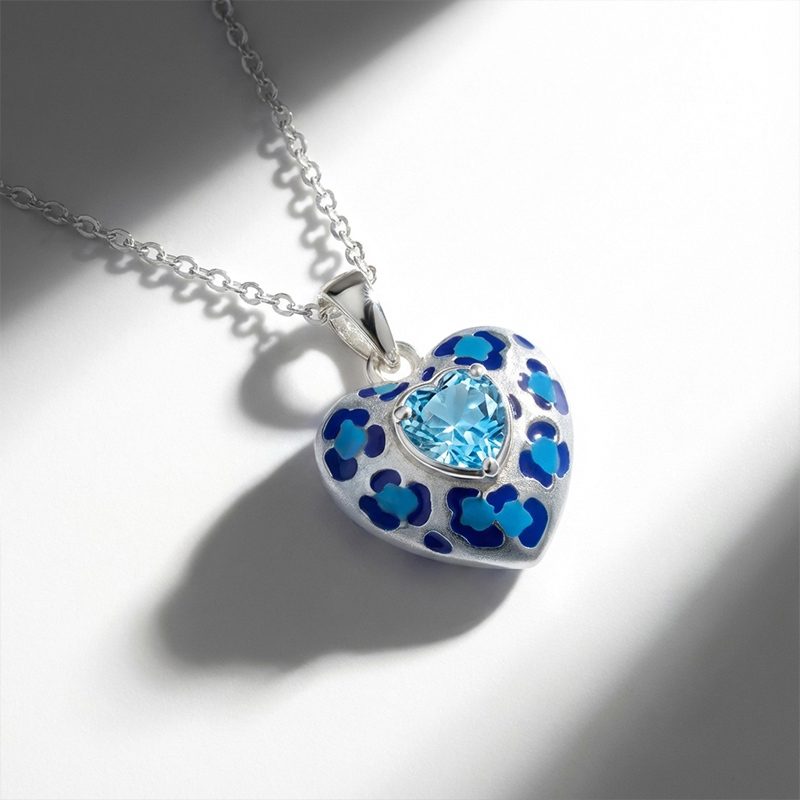 Sotiya Heart Cut Leopard Print Coffee Enamel Necklace Sterling Silver-Sotiya
