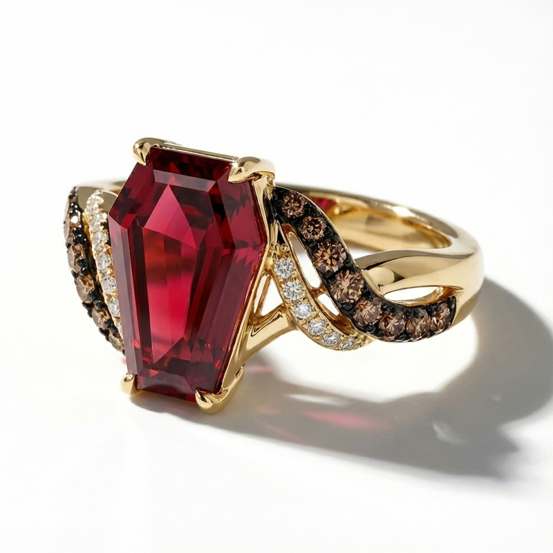 Sotiya Two Tone Twist Shank Coffin Cut Coffee Engagement Ring Sterling Silver-Sotiya