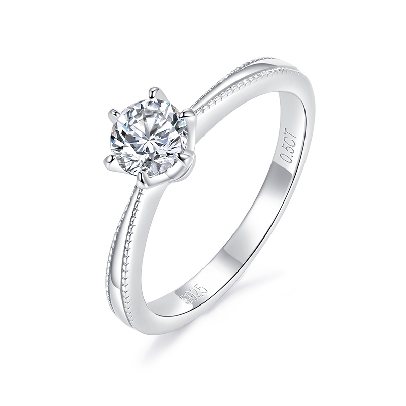 Sotiya Milgrain 6 Prong Round Cut Solitaire Moissanite Engagement Ring Sterling Silver-Sotiya