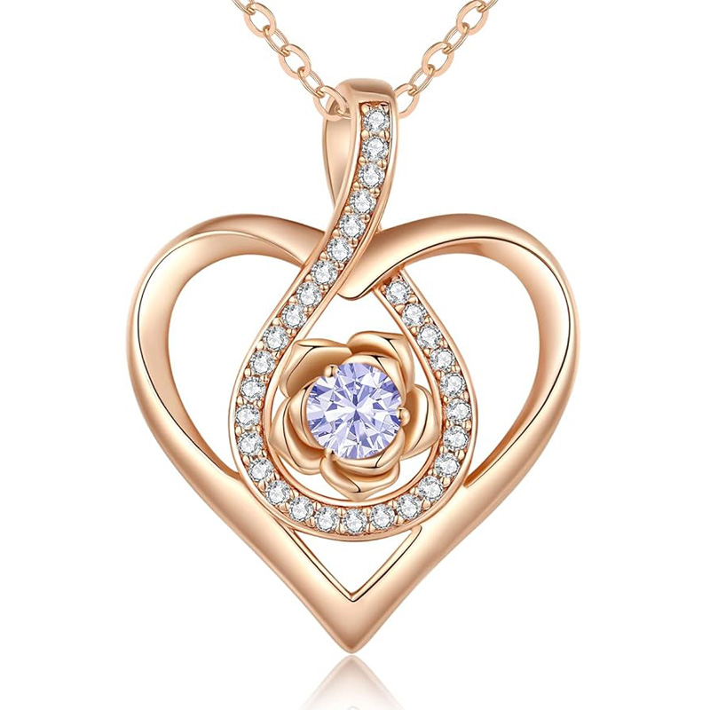 Sotiya 12 Birthstones Heart Rose Round Cut Necklace Sterling Silver-Sotiya