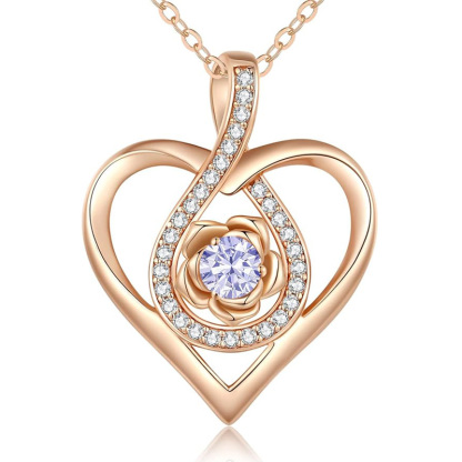 Sotiya 12 Birthstones Heart Rose Round Cut Necklace Sterling Silver-Sotiya