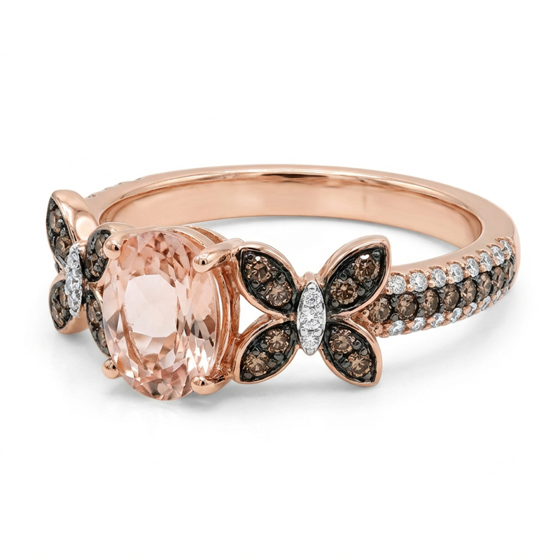 Sotiya Butterfly Synthetic Morganite Oval Cut Coffee Engagement Ring Sterling Silver-Sotiya