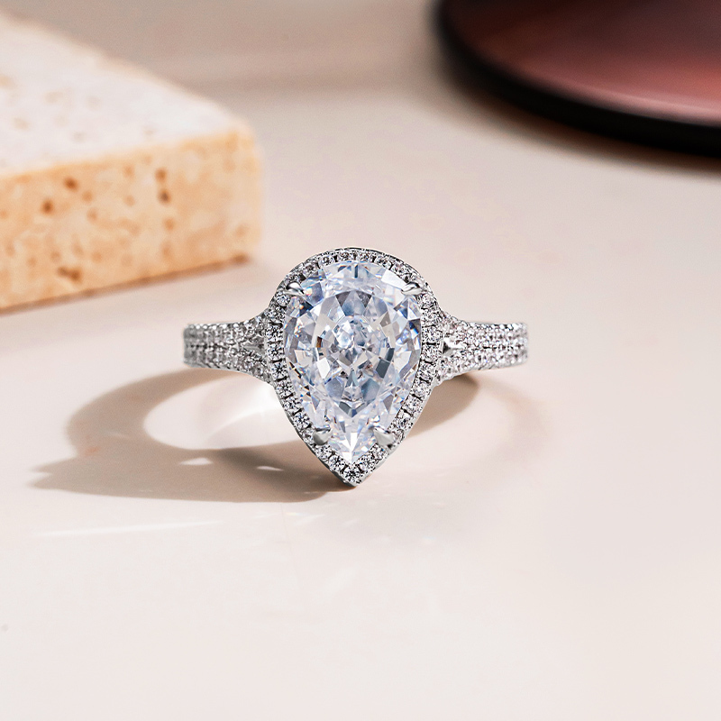 Sotiya Halo Pear Cut Engagement Ring High-carbon Zircon Sterling Silver-Sotiya