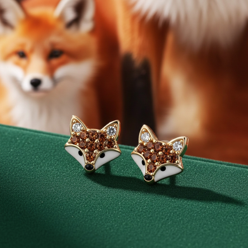 Sotiya Animal City Fox Design Coffee Enamel Stud Earrings-Sotiya