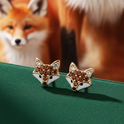 Sotiya Animal City Fox Design Coffee Enamel Stud Earrings-Sotiya