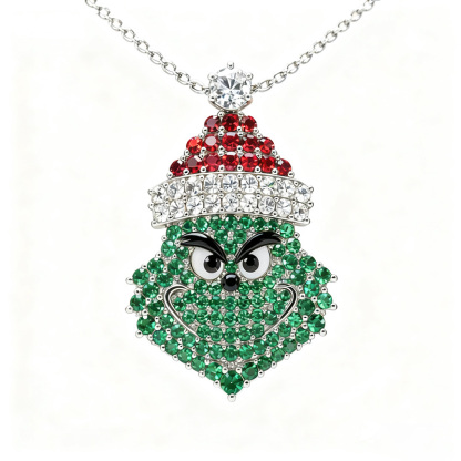 Sotiya Christmas Green Monster Necklace Sterling Silver-Sotiya