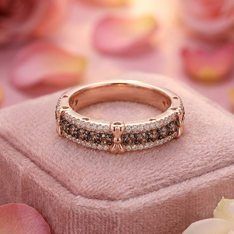 Sotiya Three Row Bowknot Coffee Women's Wedding Ring Band Sterling Silver-Sotiya