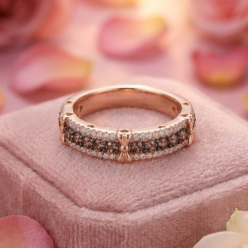 Sotiya Three Row Bowknot Coffee Women's Wedding Ring Band Sterling Silver-Sotiya