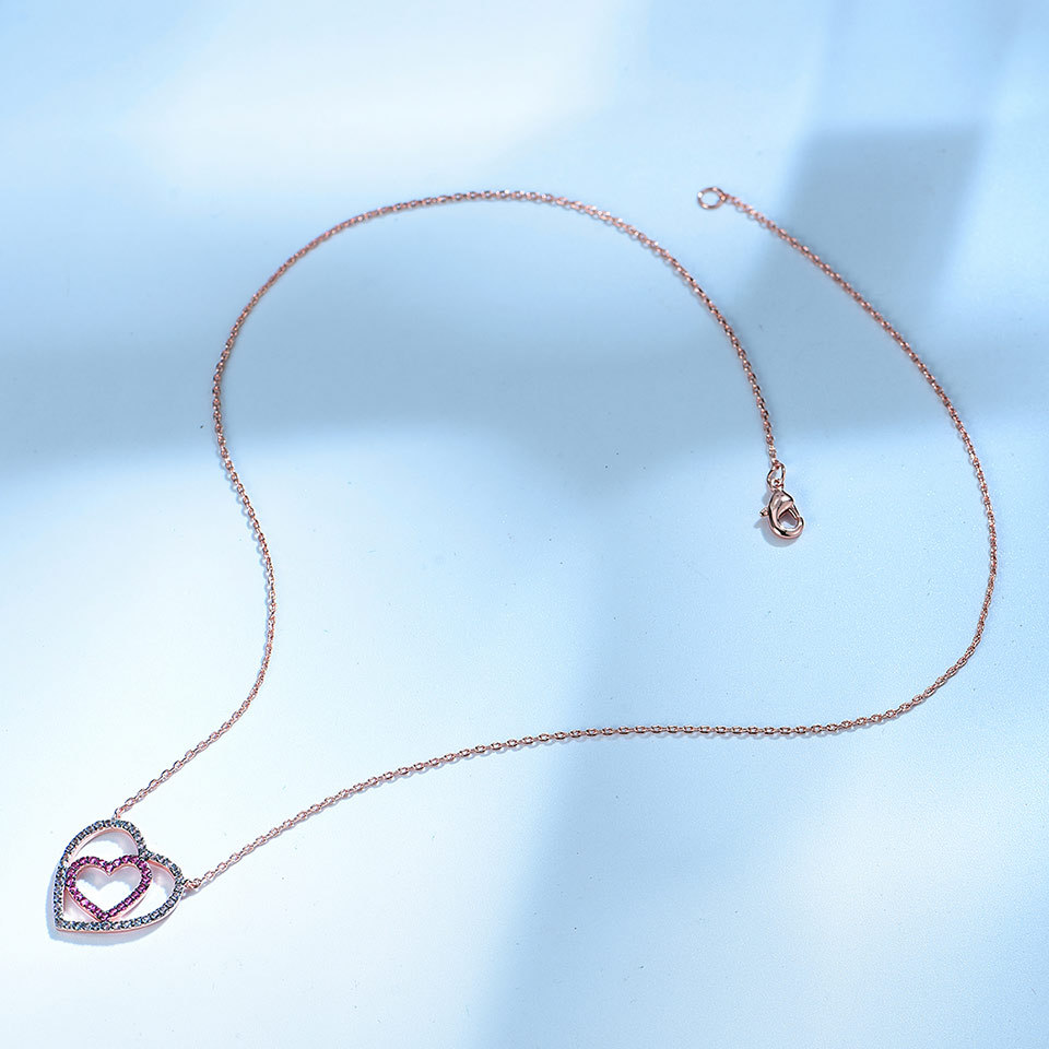 Sotiya Two Hearts Hot Pink Necklace Sterling Silver-Sotiya