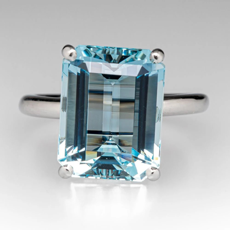 Sotiya Solitaire Emerald Cut Aquamarine Engagement Ring Sterling Silver-Sotiya