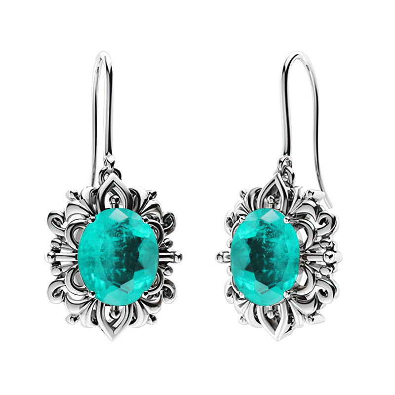 Sotiya Paraiba Oval Cut Vintage Hook Drop Earrings Sterling Silver-Sotiya