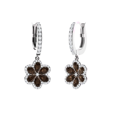 Sotiya Coffee Pear Cut Flower Halo Drop Earrings Sterling Silver-Sotiya