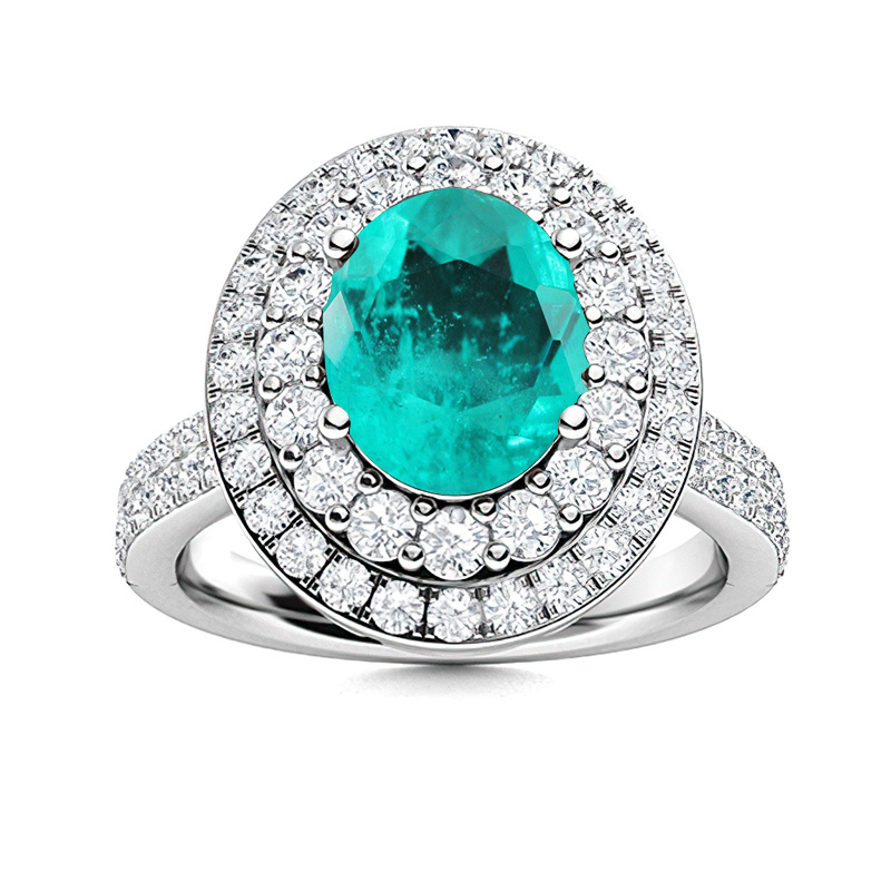 Sotiya Double Halo Paraiba Oval Cut Engagement Ring Sterling Silver-Sotiya